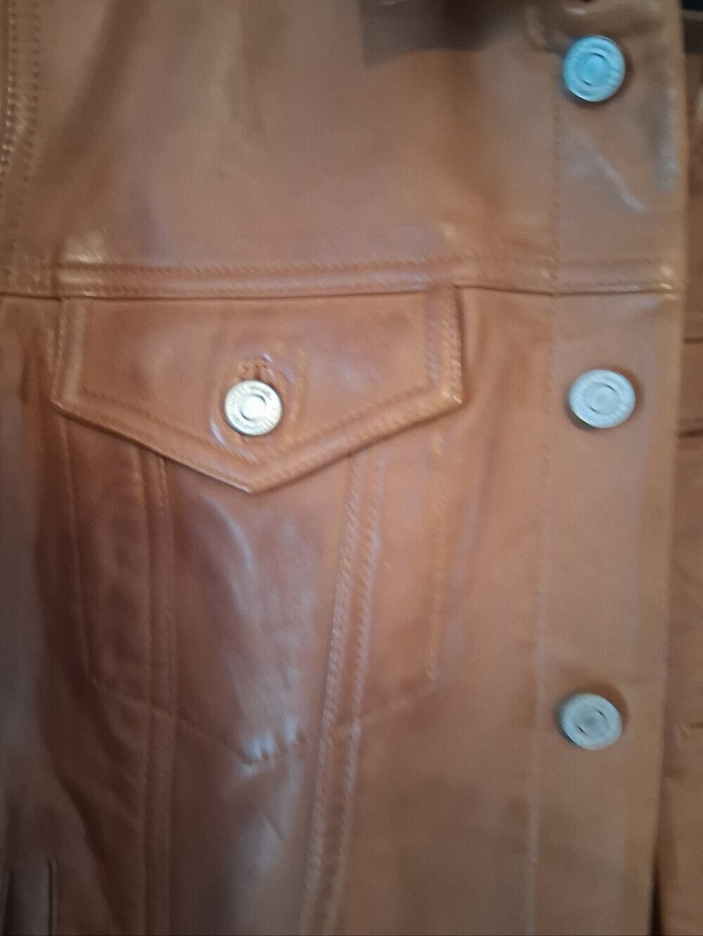 NWOT Lucky Brand Leather Trucker Jacket In Color: Cognac Size L - Picture 8 of 15